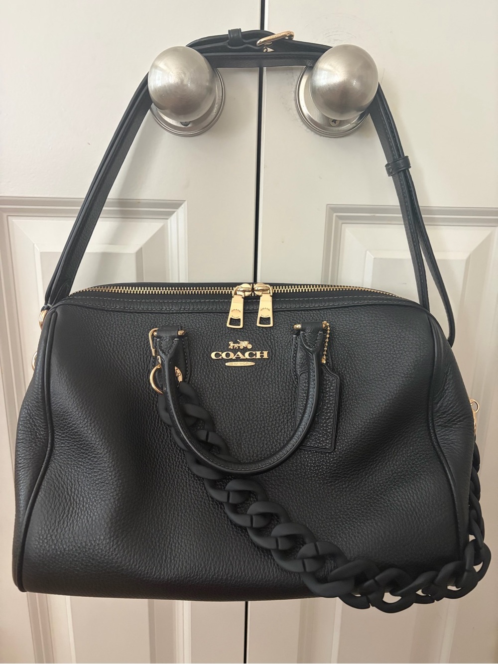 Coach Black Pebbled Leather Satchel with Gold Hardware (Style # CV960)